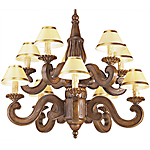 C173-WCH 08 By Artdemexico - Wood Lighting Collection Collection Aged Pecan Finish Carved Wood Chandelier